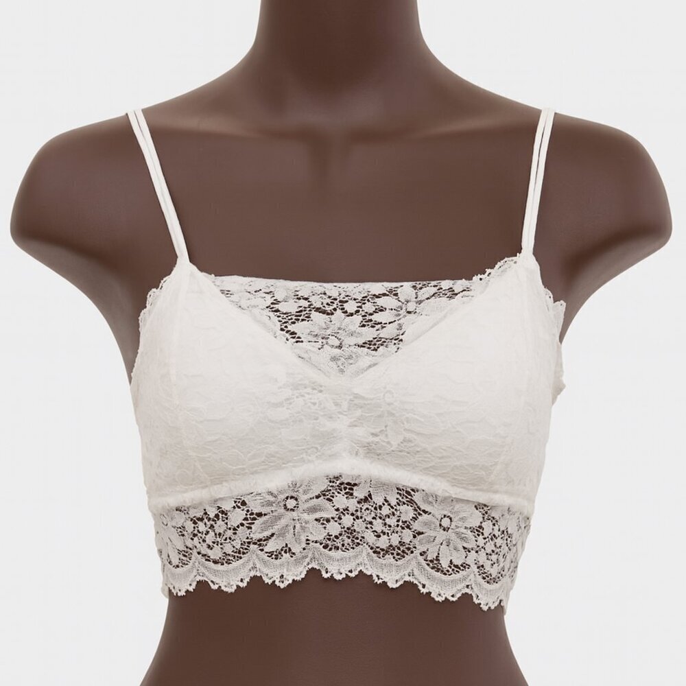 Duufin White Floral Lace Bralette Bra Size S/M